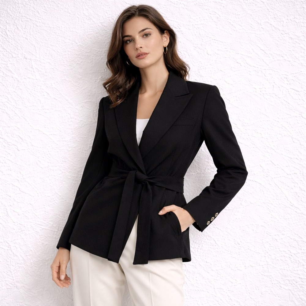 VTG Anne Pinkerton Wool Tailored Trench Blazer 10 Quiet Luxury Old Money Chic